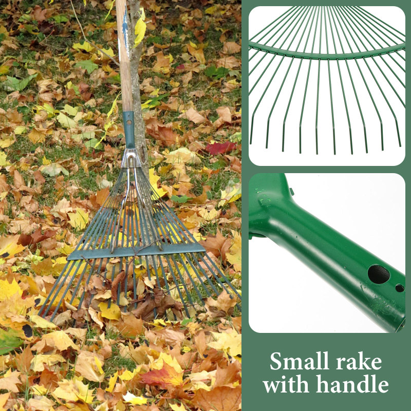 Heavy Duty Garden Hand Rake - Long Handle Steel Leaf Rake for Lawns and Gardening - Portable Outdoor Yard Tool