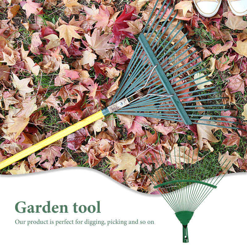 Heavy Duty Garden Hand Rake - Long Handle Steel Leaf Rake for Lawns and Gardening - Portable Outdoor Yard Tool
