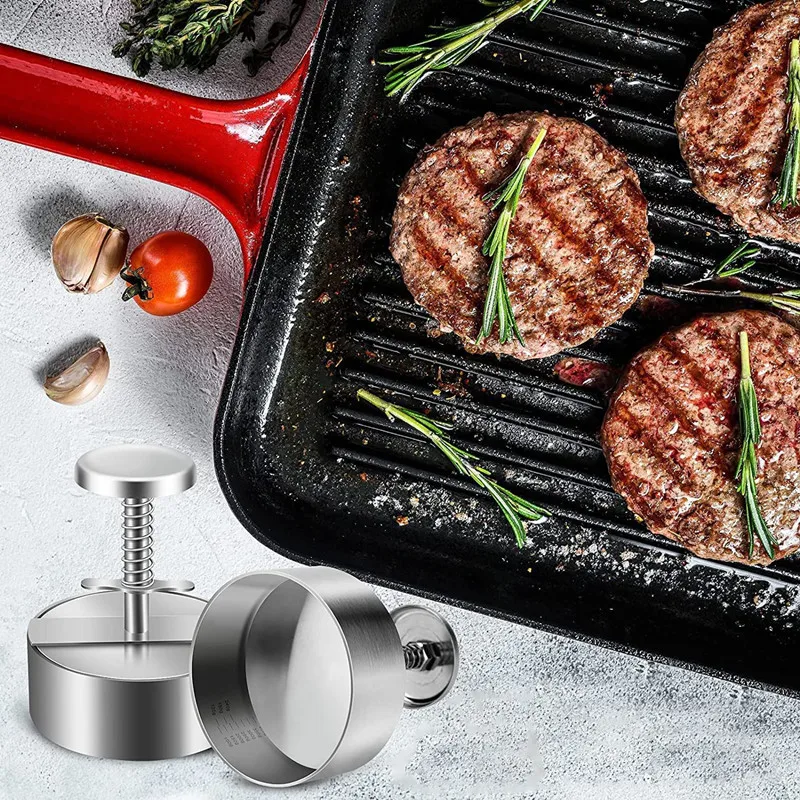 304 Stainless Steel Non-Stick Round Manual Rice Ball Mold Thickness Adjusted Kitchen Beef BBQ Tools - Ultimate Hamburger Presses Patties Maker