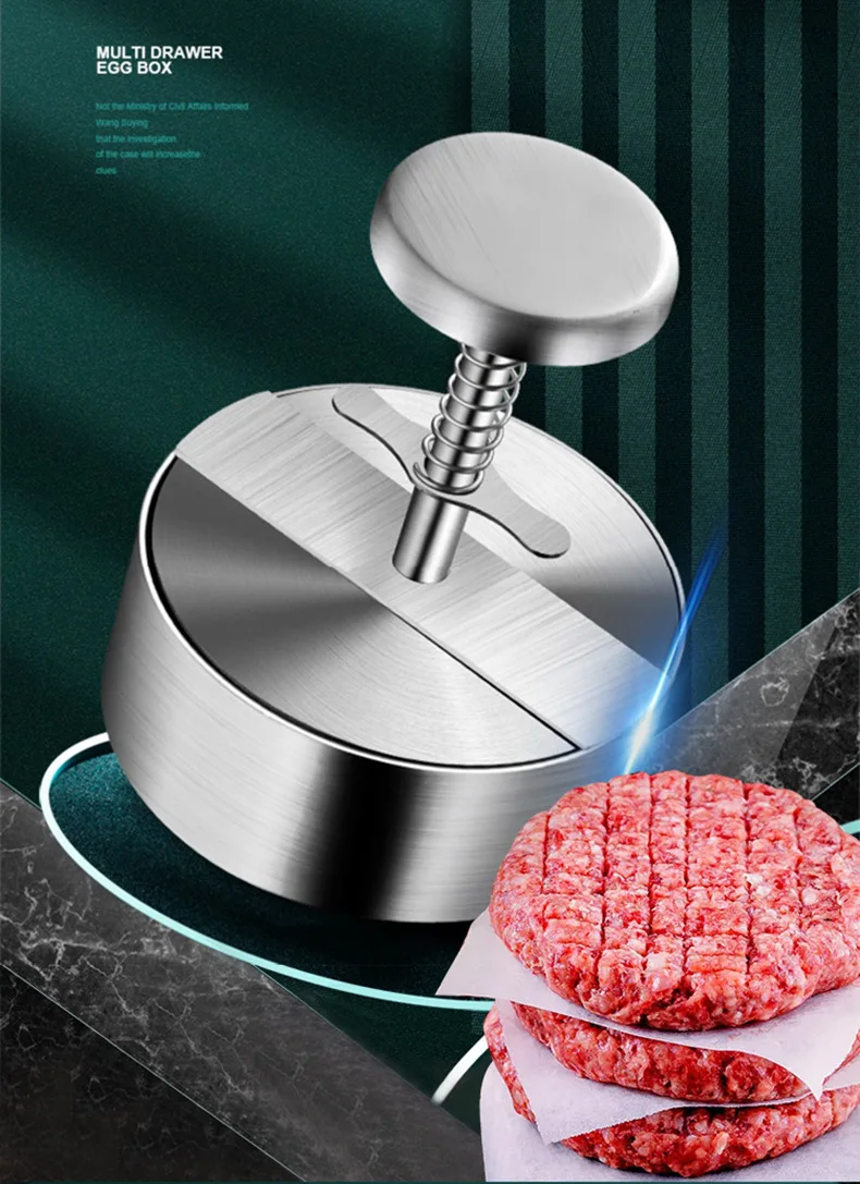 304 Stainless Steel Non-Stick Round Manual Rice Ball Mold Thickness Adjusted Kitchen Beef BBQ Tools - Ultimate Hamburger Presses Patties Maker