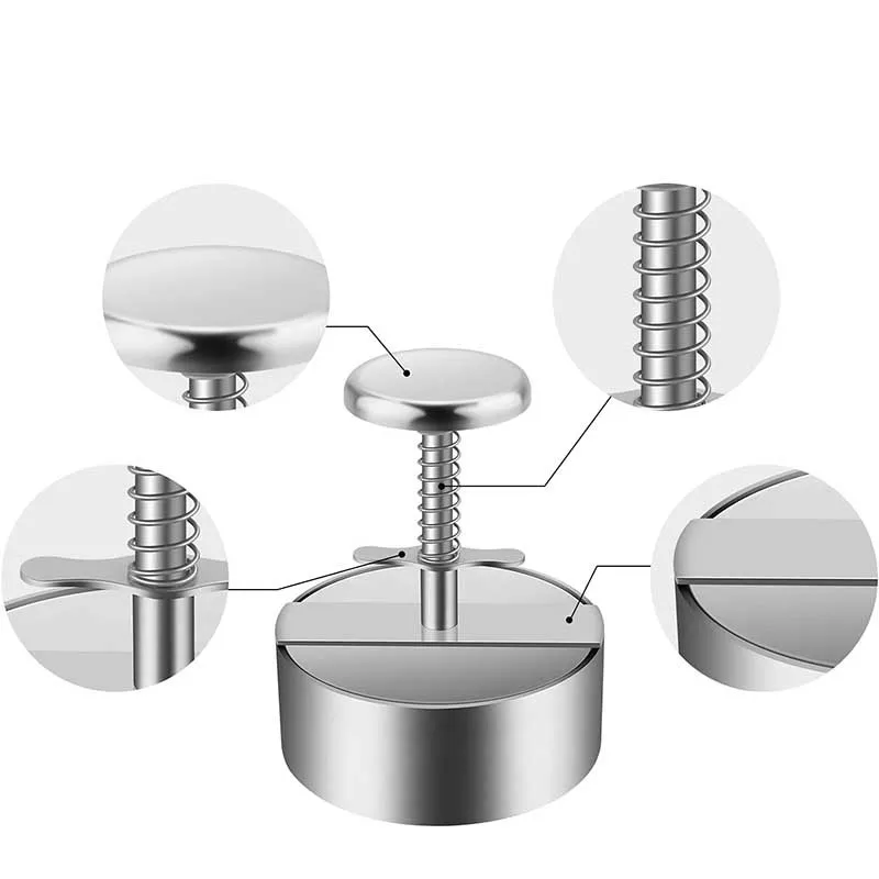 304 Stainless Steel Non-Stick Round Manual Rice Ball Mold Thickness Adjusted Kitchen Beef BBQ Tools - Ultimate Hamburger Presses Patties Maker