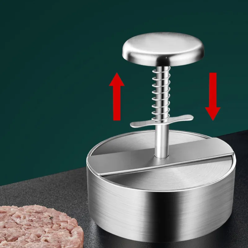 304 Stainless Steel Non-Stick Round Manual Rice Ball Mold Thickness Adjusted Kitchen Beef BBQ Tools - Ultimate Hamburger Presses Patties Maker
