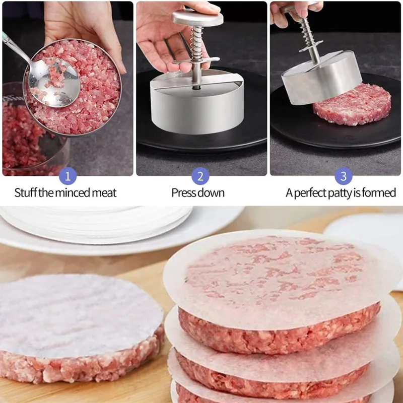 304 Stainless Steel Non-Stick Round Manual Rice Ball Mold Thickness Adjusted Kitchen Beef BBQ Tools - Ultimate Hamburger Presses Patties Maker