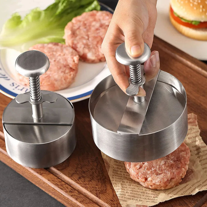 304 Stainless Steel Non-Stick Round Manual Rice Ball Mold Thickness Adjusted Kitchen Beef BBQ Tools - Ultimate Hamburger Presses Patties Maker