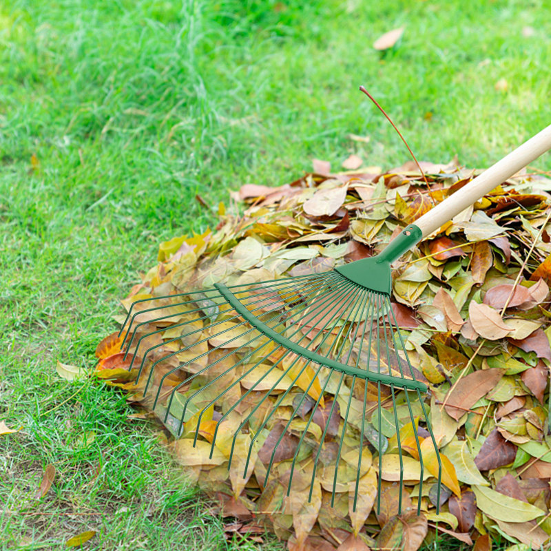 Heavy Duty Garden Hand Rake - Long Handle Steel Leaf Rake for Lawns and Gardening - Portable Outdoor Yard Tool
